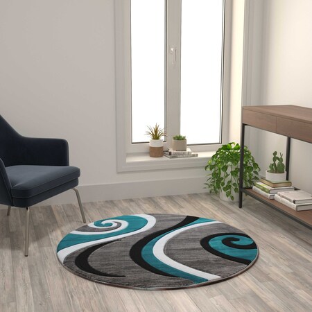 Flash Furniture Turquoise 4' x 4' Modern Plush Abstract Area Rug KP-RG952-44-TQ-GG